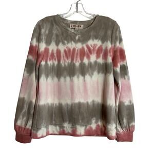 Dolan LCC Kendall Long Sleeve Tie Dye Pullover Sweatshirt Pink Taupe Women Small